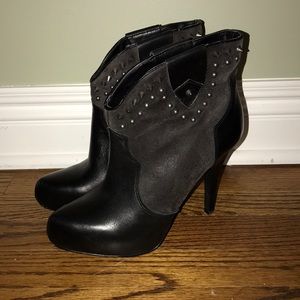 Leather and Suede Spiked Booties